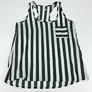 Emerald Womens Sleeveless Blouse Tank Striped Chest Pocket Lightweight Sz L